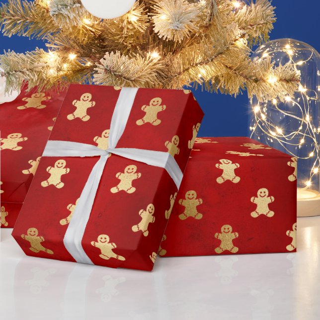 Niedliche Lebkuchengebäck zeichnen Goldfolie rot a Geschenkpapier (Feiertage)