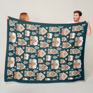 Niedliche Lebkuchenhäuser & Kekse Weihnachten Fleecedecke