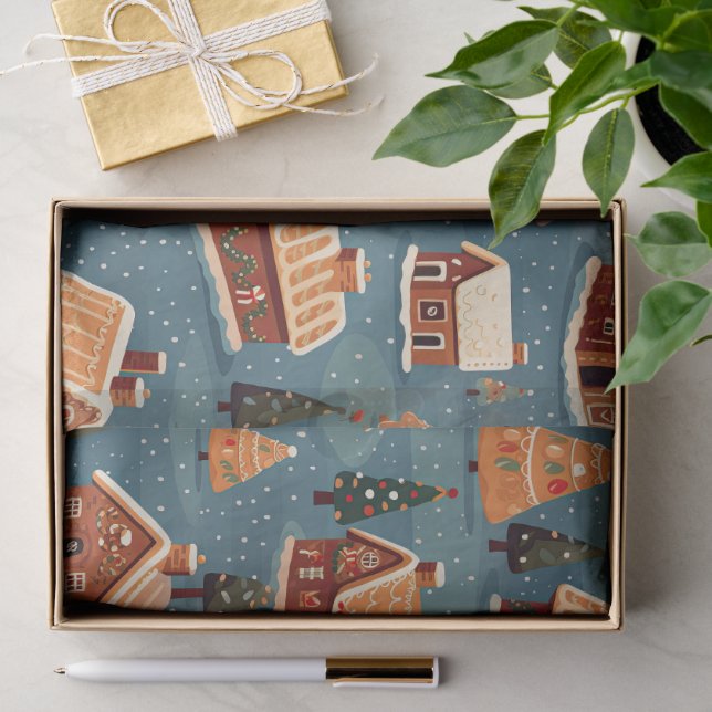 Niedliche Lebkuchenhäuser und Bäume Seidenpapier (Geschenk)