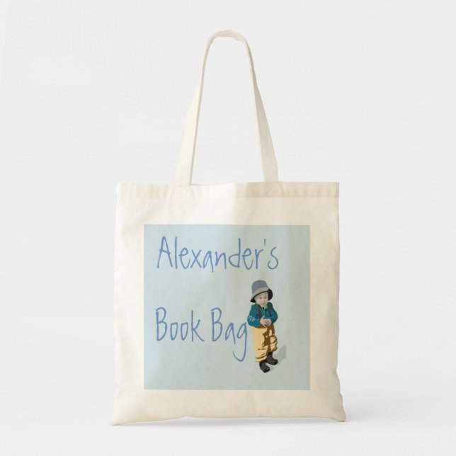 Niedliche Leinwand Blue Child's Book Tragetasche (Vorne)