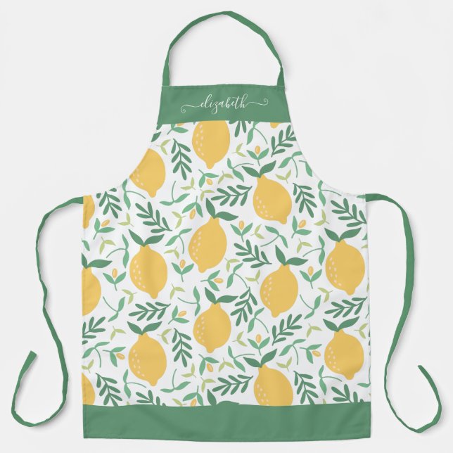 Niedliche Lemon Blätter Green Yellow Girly Script  Schürze (Vorderseite)