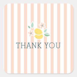 Niedliche Lemon Pink Streifen Danke Quadratischer Aufkleber