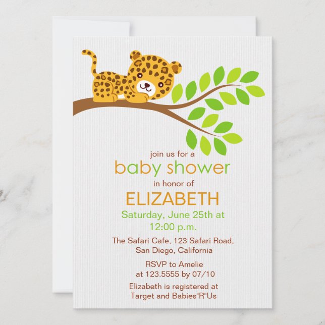 Niedliche Leopard Baby Dusche Einladung (Vorderseite)