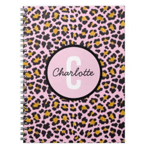 Niedliche Leopard-Tierdruckmonogramm, rosa Gold Notizblock