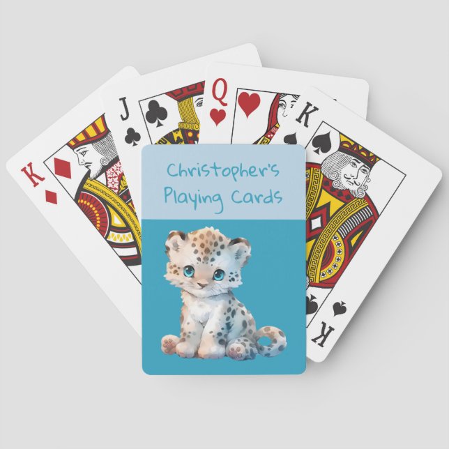 Niedliche Leoparden, dunkelblaue und hellblaue Kin Spielkarten (Rückseite)
