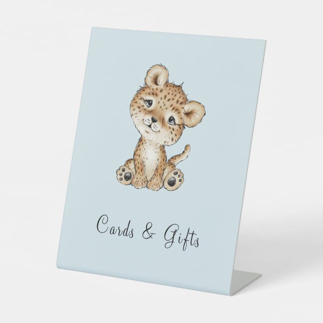 Niedliche Leopardenkarten und Geschenke Blau Sockelschild (Vorderseite)