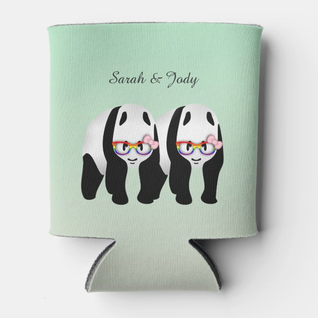 Niedliche Lesbian Pandas Rainbow Glasses Gastgesch Dosenkühler (Vorderseite)