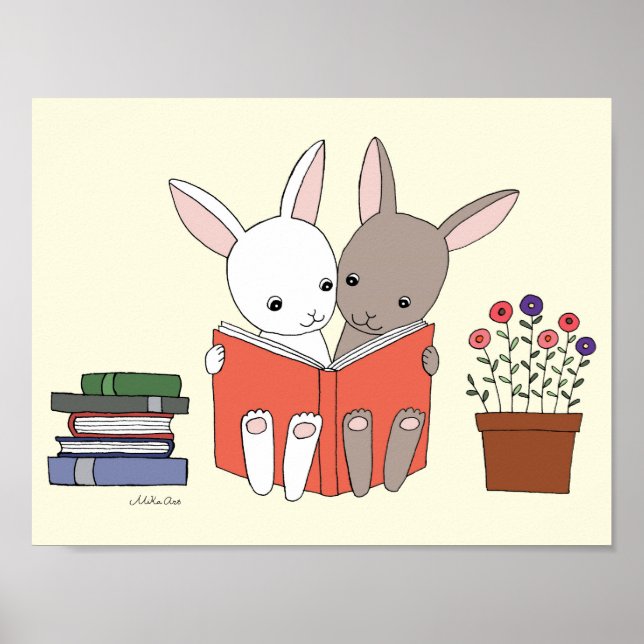 Niedliche Lesbücher Kinderzimmer drucken Art Poste Poster (Vorne)