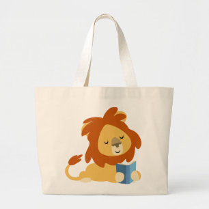 Niedliche LeseCartoon-Löwe-Tasche Jumbo Stoffbeutel