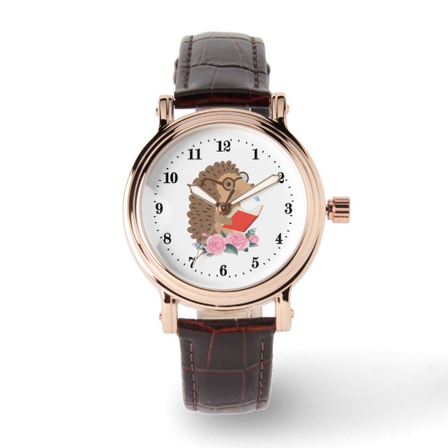niedliche Lesefans Igel Armbanduhr (Vorderseite)