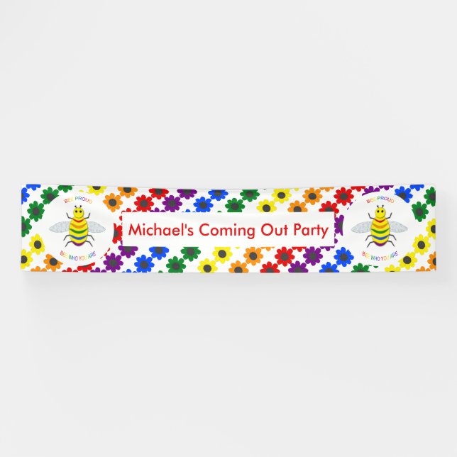Niedliche LGBT-Proud-Rainbow-Biene und Blume Banner (Horizontal)