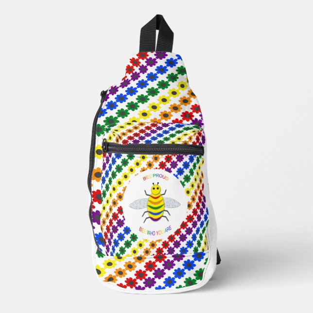 Niedliche LGBT-Proud-Regenbogenbiene und -Blume Crossbody Bag (Vorderseite)