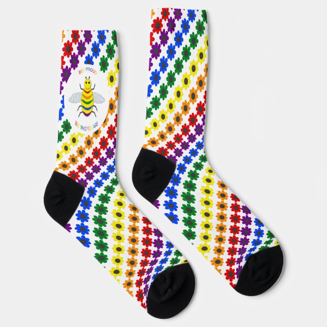 Niedliche LGBT-Proud-Regenbogenbiene und Blume Gem Socken (Rechts)