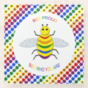 Niedliche LGBT-Proud-Regenbogenbiene und -Blume Glasuntersetzer