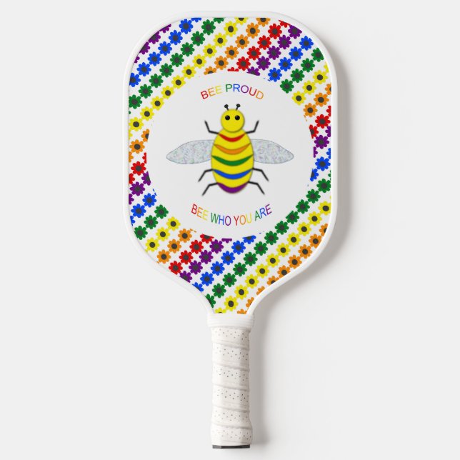 Niedliche LGBT-Proud-Regenbogenbiene und -Blume Pickleball Schläger (Vorderseite)