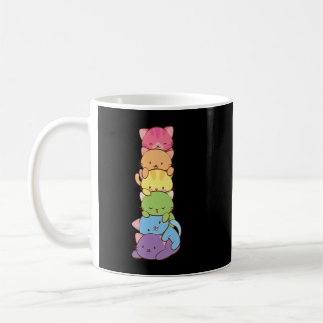 Niedliche LGBT Rainbow Gay Pride Flag Kawaii Cat P Kaffeetasse (Links)