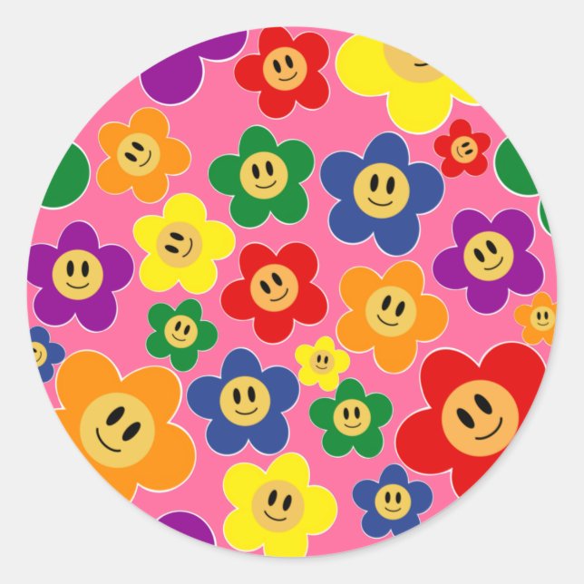 Niedliche LGBT-Regenbogen-Blume Muster-Rosa Runder Aufkleber (Vorderseite)