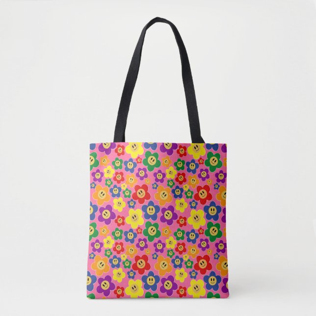 Niedliche LGBT-Regenbogen-Blume Muster-Rosa Tasche (Vorderseite)