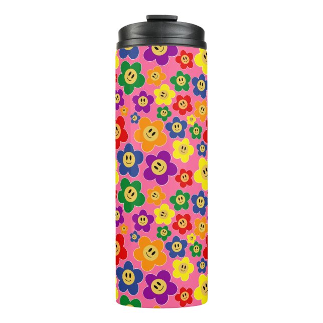 Niedliche LGBT-Regenbogen-Blume Muster-Rosa Thermosbecher (Vorderseite)