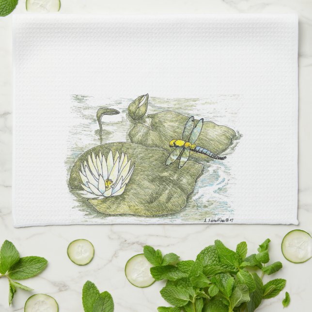 Niedliche Libelle & Lilly Pad Kitchenette Geschirrtuch (Gefaltet)