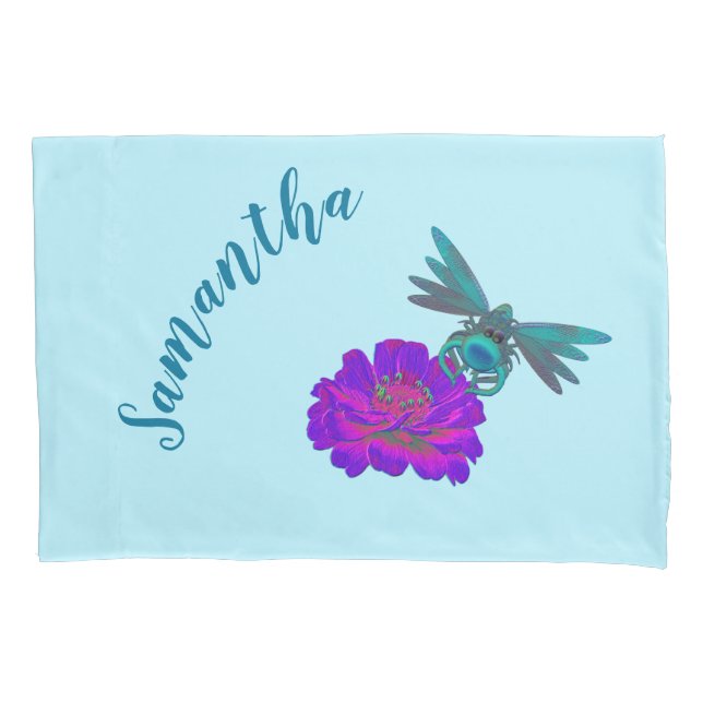 Niedliche Libelle und hellrosa Blume Personalisier Kissenbezug (Vorderseite)