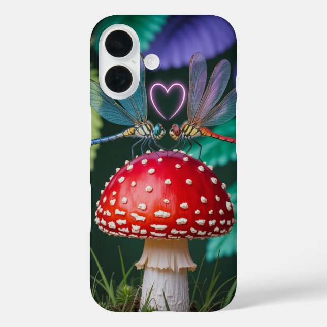 Niedliche Libellen auf einem Pilz - iPhone 16 Hülle (Rückseite)