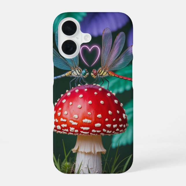 Niedliche Libellen auf einem Pilz - iPhone 16 Hülle (Rückseite)
