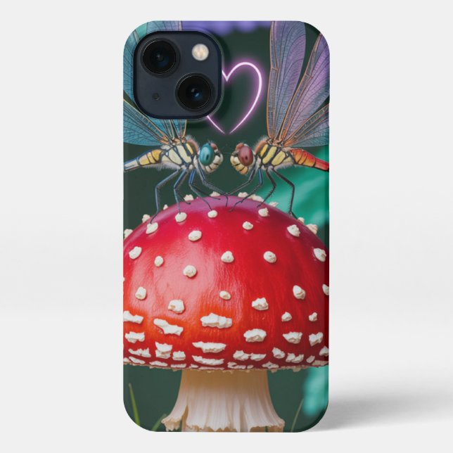 Niedliche Libellen auf einem Pilz - iPhone Hülle (Rückseite)