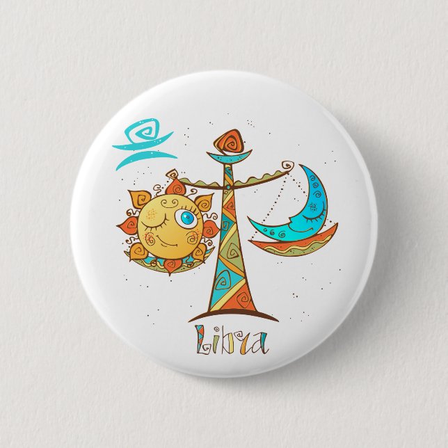 Niedliche Libra-Sonne und Mondskala Button (Vorderseite)