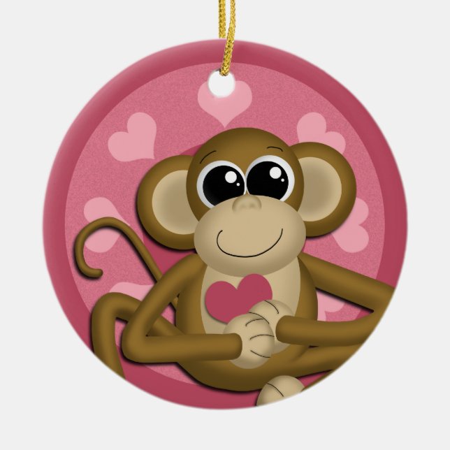 Niedliche Liebe-Affe-Rosa-Keramikverzierung Keramik Ornament (Vorne)