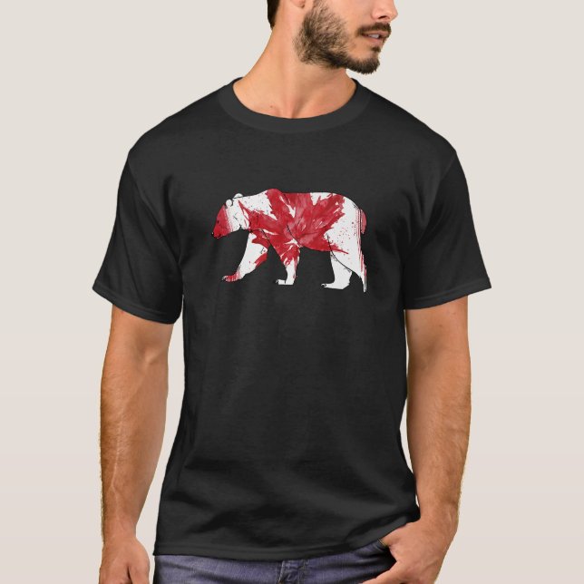 Niedliche Liebe Bär in Ahornblättriger kanadischer T-Shirt (Vorderseite)