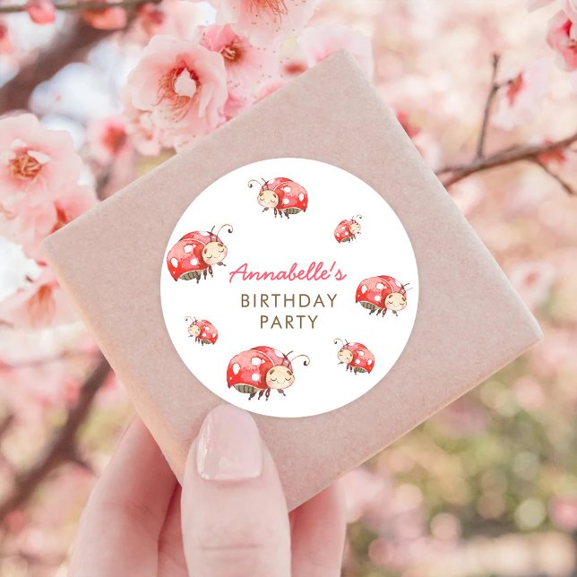 Niedliche Liebe Bug Birthday Party für klassische  Runder Aufkleber (Von Creator hochgeladen)