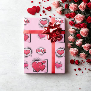 Niedliche Liebe Comic Buch Stil rosa Herzgeschenke Geschenkpapier