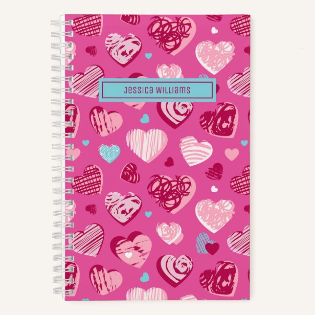 Niedliche Liebe Doodle Sweet Heart Pattern Pink Notizbuch (Vorderseite)