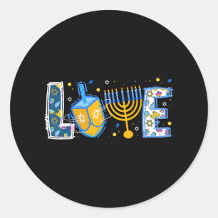 Niedliche LIEBE Hanukkah Dekorationen Dreidel Meno Runder Aufkleber
