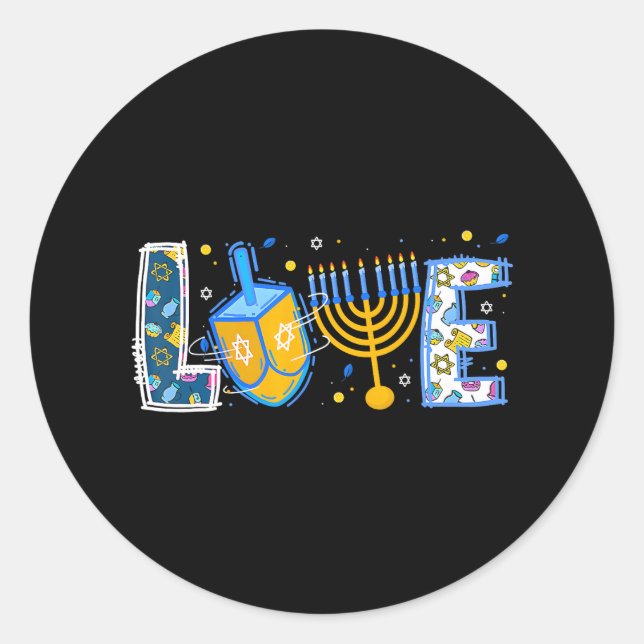 Niedliche LIEBE Hanukkah Dekorationen Dreidel Meno Runder Aufkleber (Vorderseite)