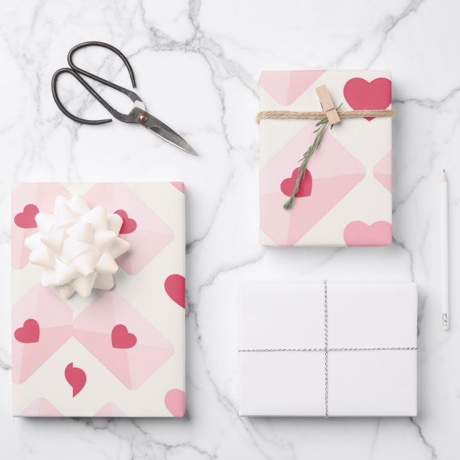 Niedliche Liebe Herz Geschenkpapier Set (Vorderseite)