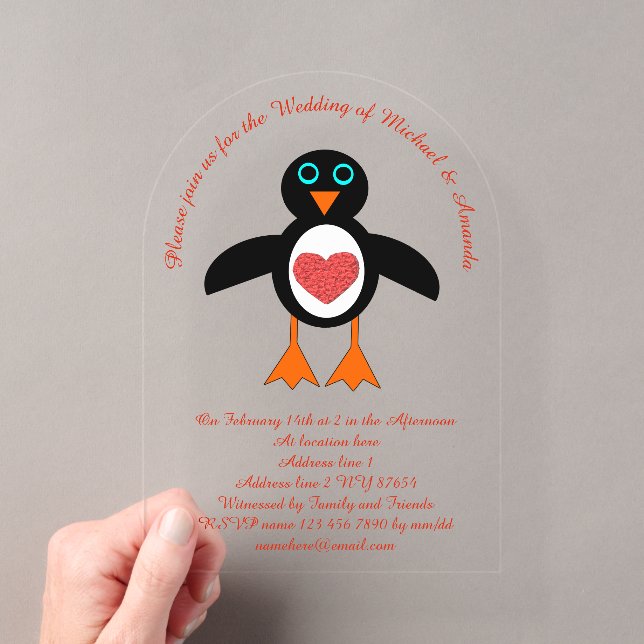 Niedliche Liebe Herzpinguin Acryleinladungen (Insitu (Handheld))