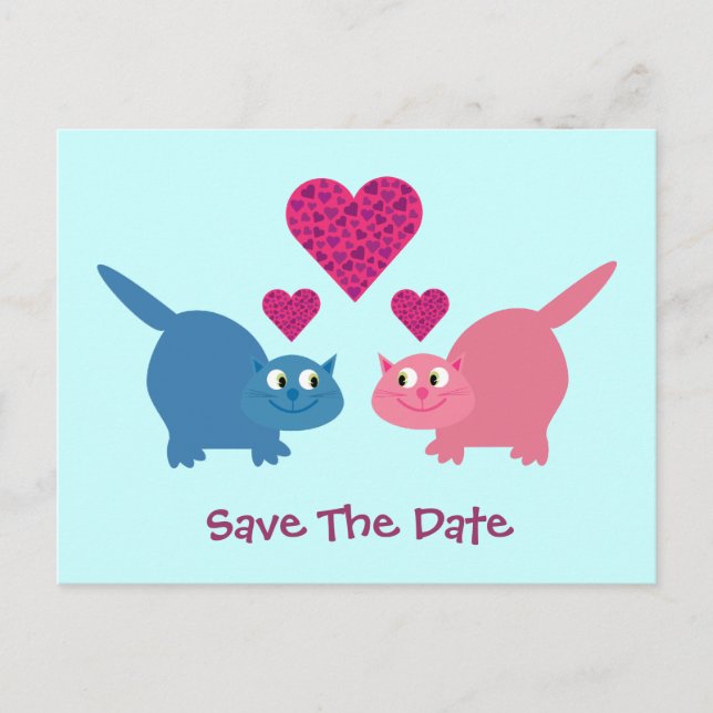 Niedliche Liebe Katzen Save the Date Postkarten (Vorderseite)