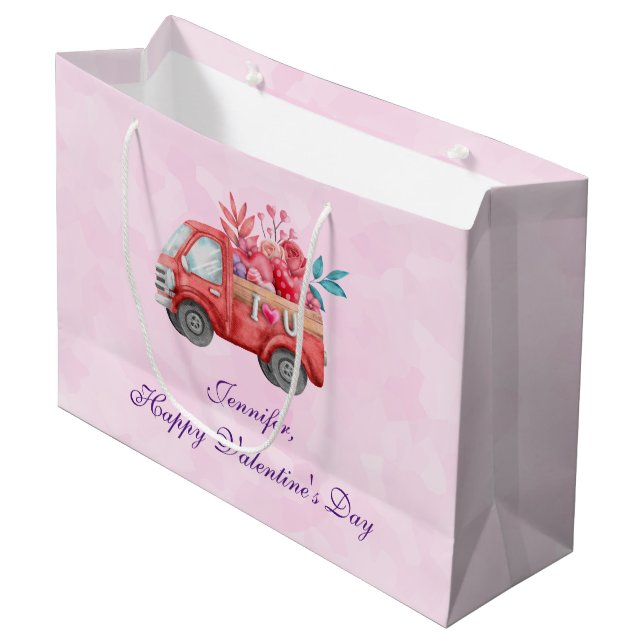 Niedliche Liebe LKW Befördern Valentinische Goodie Große Geschenktüte (Vorderseite Schrägansicht)