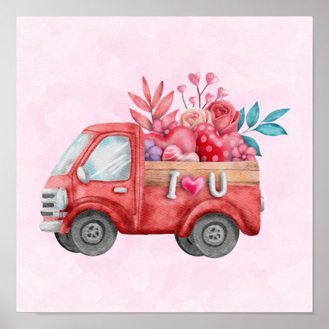Niedliche Liebe LKW LKW Lkw Lkw Lkw Lkws und Blume Poster (Vorne)