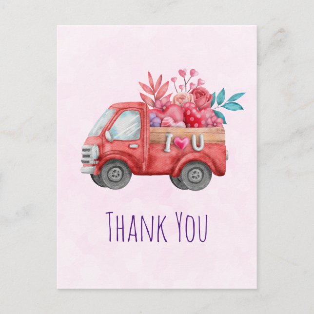 Niedliche Liebe LKW mit Herzkargo Vielen Dank Postkarte (Vorderseite)