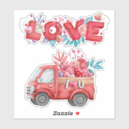 Niedliche Liebe LKW mit Herzkargo Wasserfarbe Aufkleber