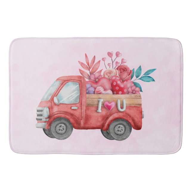 Niedliche Liebe LKW mit Herzkargo Wasserfarbe Badematte (Vorderseite)