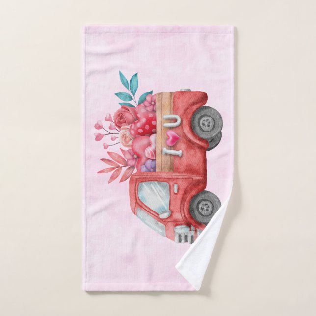 Niedliche Liebe LKW mit Herzkargo Wasserfarbe Badhandtuch Set (Handtuch)