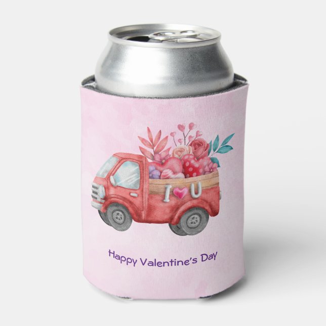 Niedliche Liebe LKW mit Herzkargo Wasserfarbe Dosenkühler (Kanne Vorderseite)