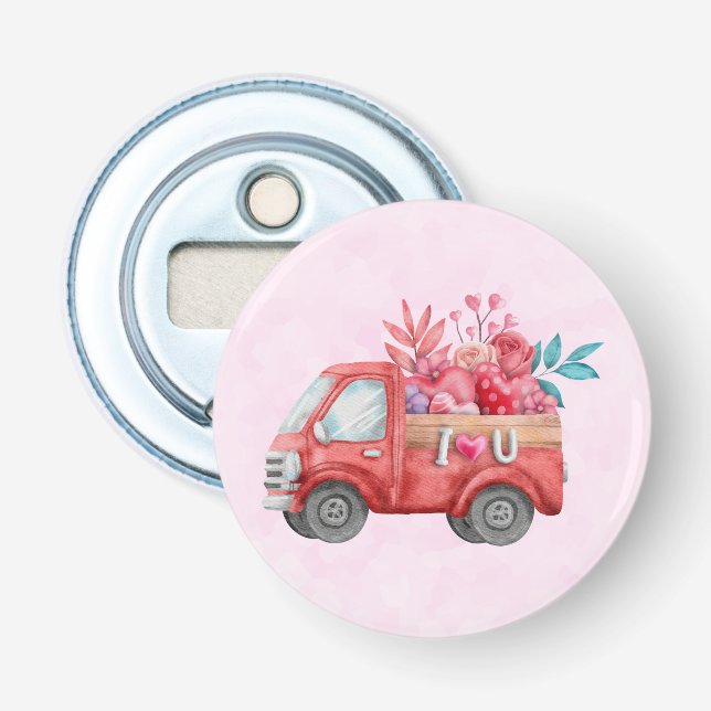 Niedliche Liebe LKW mit Herzkargo Wasserfarbe Flaschenöffner (Vorderseite)