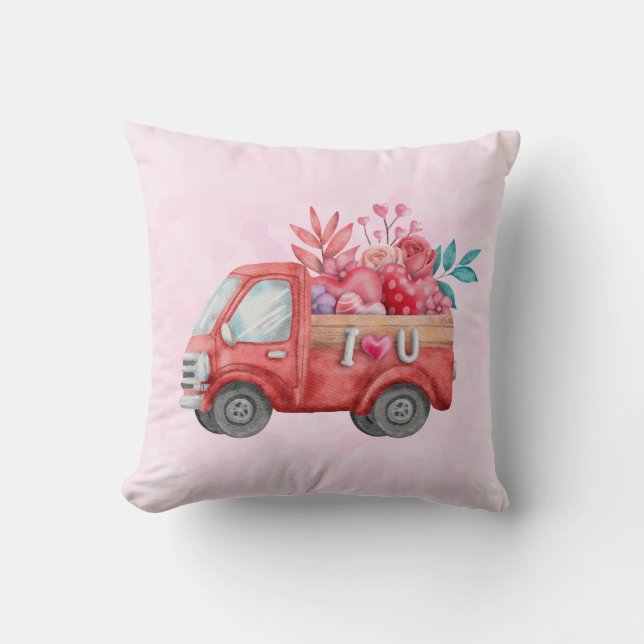 Niedliche Liebe LKW mit Herzkargo Wasserfarbe Kissen (Vorderseite)