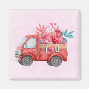 Niedliche Liebe LKW mit Herzkargo Wasserfarbe Magnet