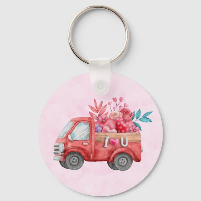 Niedliche Liebe LKW mit Herzkargo Wasserfarbe Schlüsselanhänger (Vorderseite)